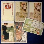 Postcards, Art Nouveau, a selection of 6 Art Nouveau Glamour cards illustrated by Walter Hampel