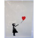 Street Art, after Banksy, print, 'Girl With A Balloon' replica by West Country Prince, approx 50cm x