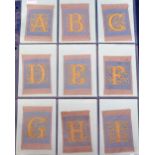 Tobacco silks, Turmac, Illustrated Initials, (26 silks, 25 light blue on beige and one light blue on