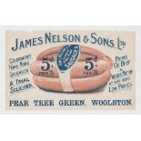 Advertising label, James Nelson & Sons Woolston printed promotional flyer for home made sausages