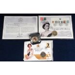 Coins, three QE2 Diamond Jubilee coins issued by Westminster, £5 coin cover, Portraits of Her