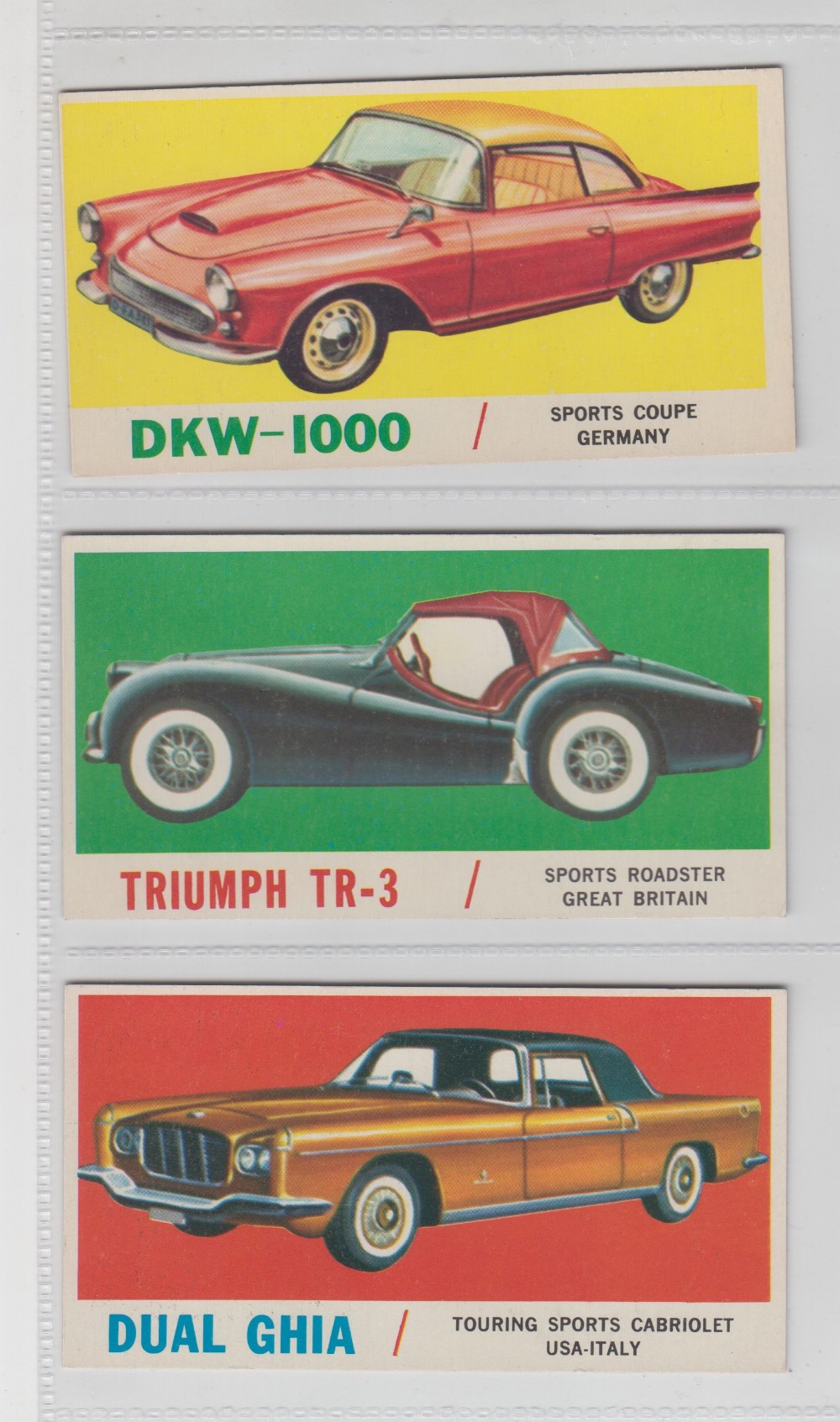 Trade cards, USA, Topps, Sports Cars, (61/66, missing nos 11, 22, 30, 50 & 62) (gd)
