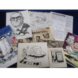 Original artwork, small selection of items relating to Glan Williams, famous cartoonist, who