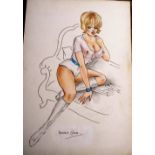 Original Glamour artwork, Ronald Cobb, 20th century artist, original pen, ink and watercolour