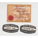 Advertising labels, 3 Berry Brothers & Co spirit labels printed in the 1920s/30s by Fell & Briant of