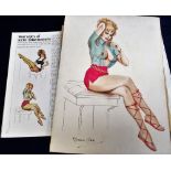 Original Glamour artwork, Ronald Cobb, 20th century artist, original pen, ink and watercolour