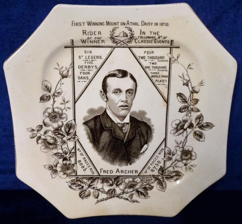 Horseracing, Fred Archer, scarce octagonal commemorative plate from the Wallis Gimson & Co