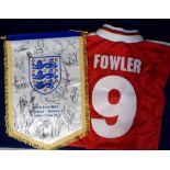 Football autographs, large England pennant from the UEFA Euro 2012 Tournament held in Poland -