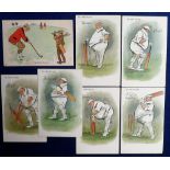 Postcards, Cricket, 'At the Wicket' a set of 6 artist-drawn/comic cards by Lance Thackeray published