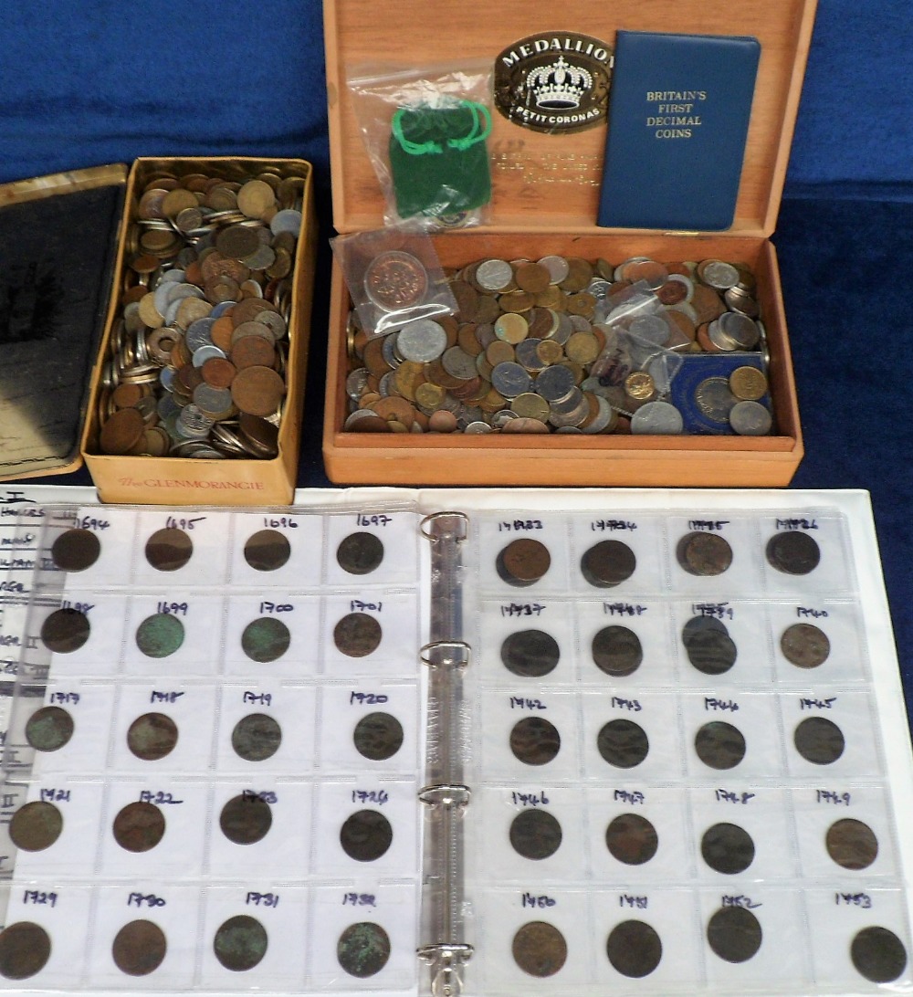 Coins, a folder containing a collection of GB copper coins 1672-1775 all believed to have been dug