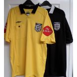 Football, FA Referee shirts, two different match worn large size shirts, 2006/7 yellow s/s Umbro