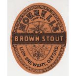 Beer label, Morrell's, Oxford, Brown Stout, v.o, 80mm high (vg)