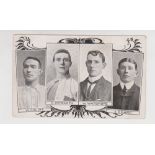 Football postcard, Fulham FC, printed card showing four players from the Southern League