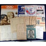 Sport, a mixed selection of items, 1930/50's inc. 20+ cricket score cards, several for Sussex, and