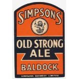 Beer label, Simpsons Brewery Ltd, Baldock, Old Strong Ale, arched 91mm high, (tiny nick top right