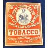 Tobacco Advertising, John Cornish & Co., New York, shop advertising card for 'Fine Cut Chewing