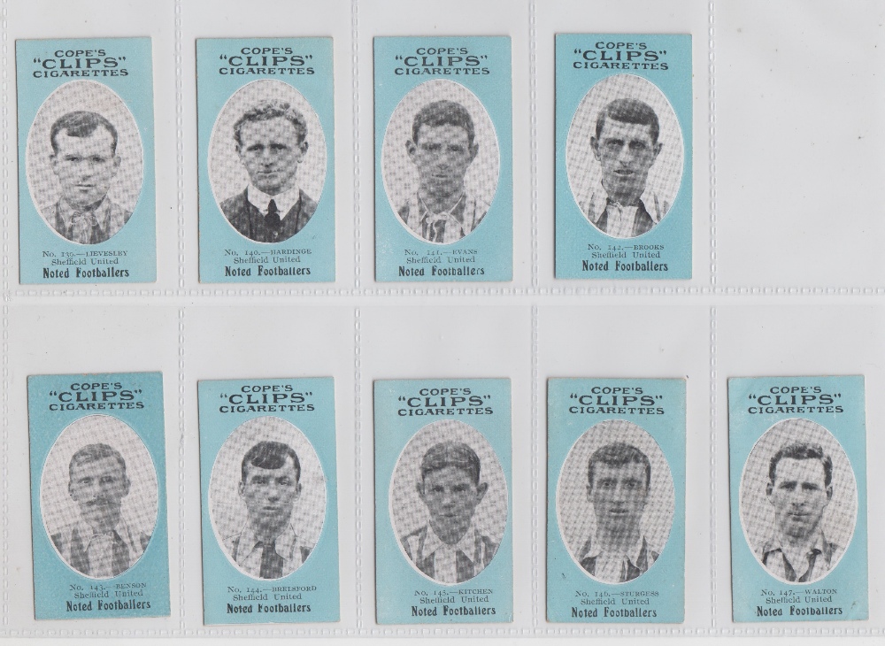 Cigarette cards, Cope's Noted Footballers (Clips, 500 Subjects), Sheffield United, 9 cards, nos