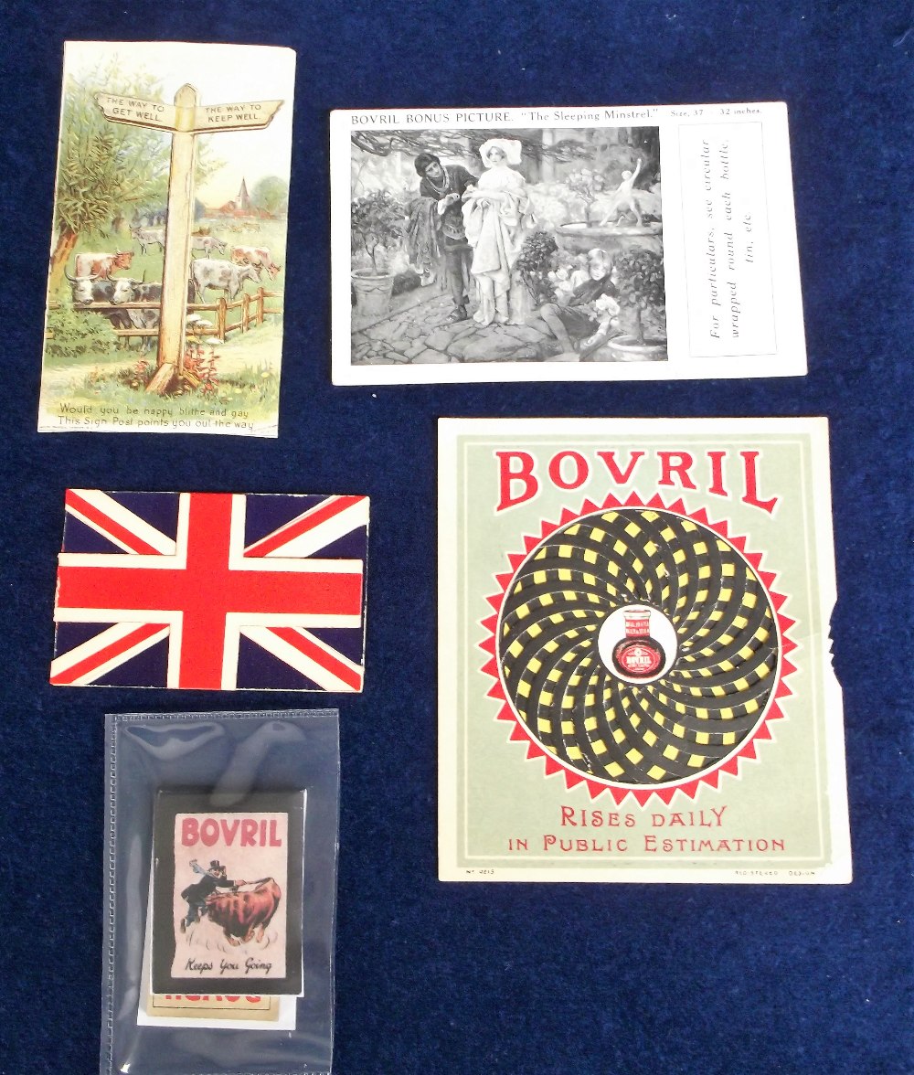 Trade cards, Bovril, selection, Union Jack folder, mechanical advertising card, mechanical signpost,