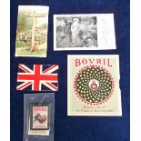 Trade cards, Bovril, selection, Union Jack folder, mechanical advertising card, mechanical signpost,