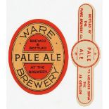 Beer labels, The Ware Brewery, Hertfordshire, Pale Ale vertical oval 70mm high, with stopper