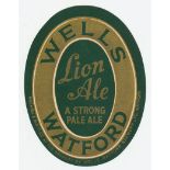 Beer label, Wells Watford Lion Ale - Pale Ale, vertical oval, 84mm high (vg) (1)