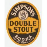 Beer label, Simpsons Brewery Ltd, Baldock, Double Stout, vertical oval, 85mm high (vg) (1)