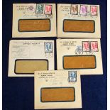 Postal History, Belgium, collection of 5 postally used envelopes with postmarks from the 1930s