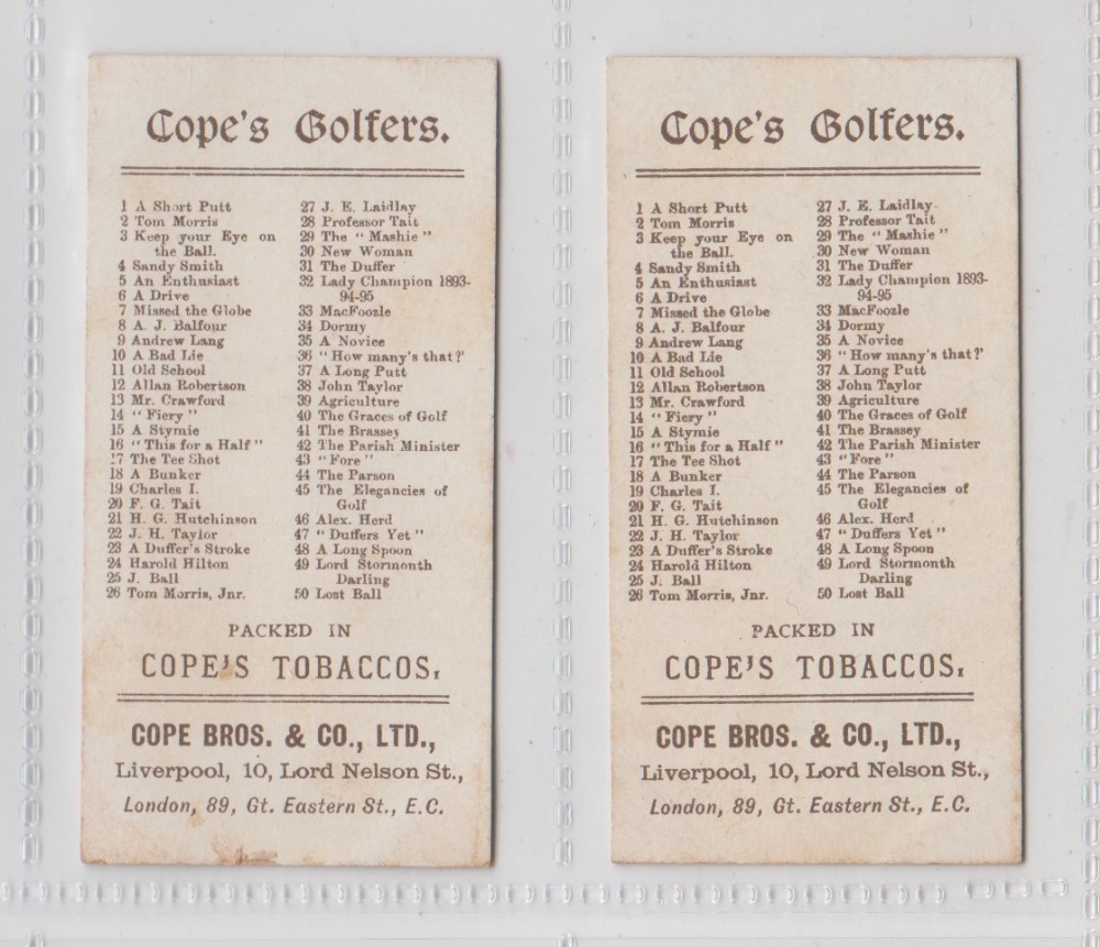 Cigarette cards, Cope's, Cope's Golfers, two cards, no 7 'Missed the Globe' & no 10 'A Bad Lie' ( - Image 2 of 2