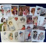 Postcards, Glamour, a selection of 66 cards of pretty girls, glamour, Art Deco and Art Nouveau.