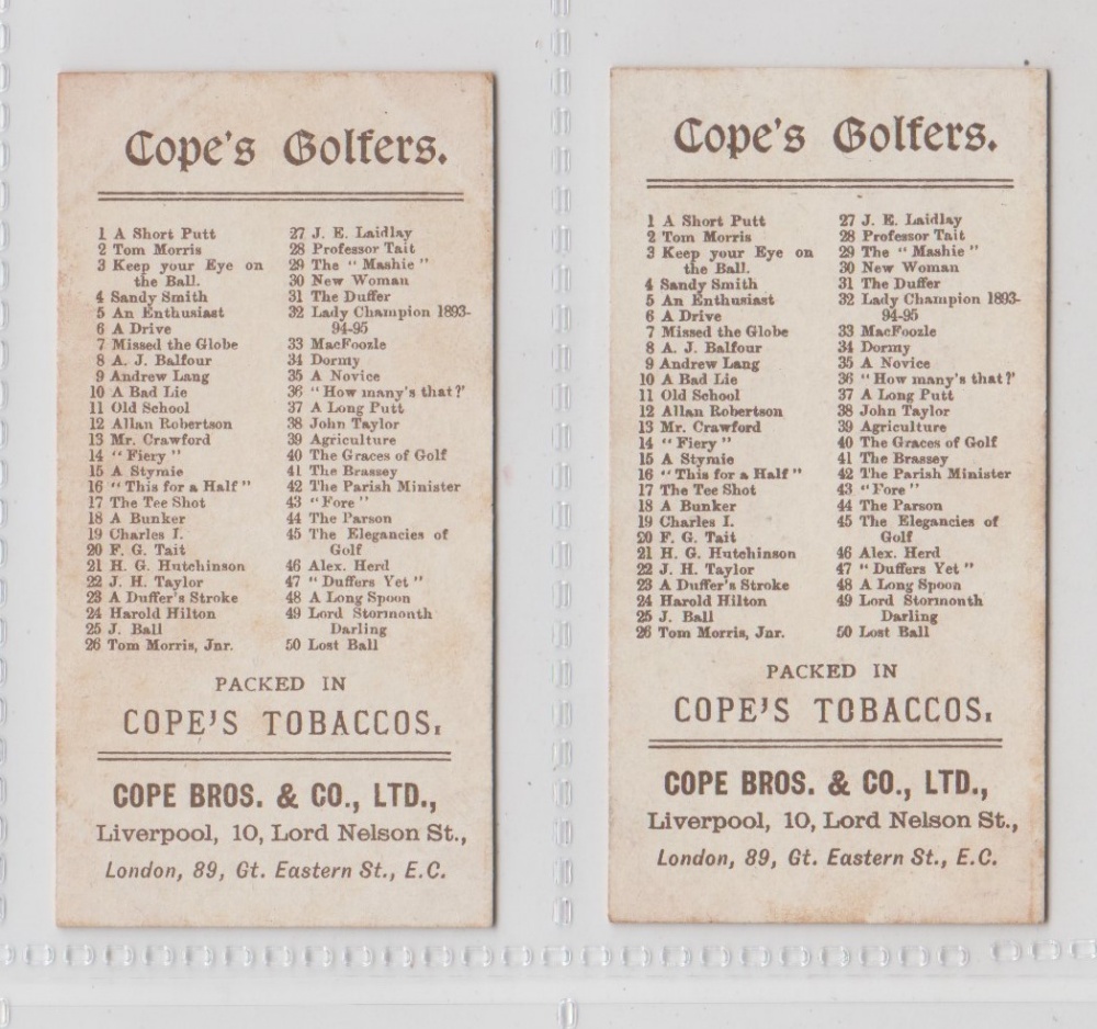 Cigarette cards, Cope's, Cope's Golfers, two cards, no 11 'Golfer of the Old School' & no 14 ' - Image 2 of 2