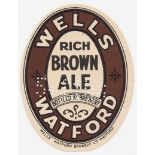 Beer label, Wells Watford Brewery Ltd, Watford, Rich Brown Ale, vertical oval 84mm high (vg) (1)
