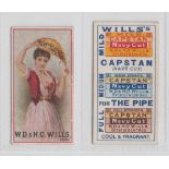 Cigarette cards, Wills, two advertising cards, poster style issue, beauty holding up advert for '