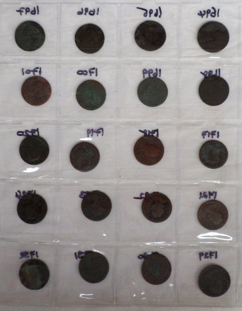 Coins, a folder containing a collection of GB copper coins 1672-1775 all believed to have been dug - Image 7 of 12