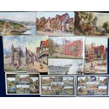 Postcards, artist-drawn UK topographical assortment of approx. 200 cards many A R Quinton, inc.