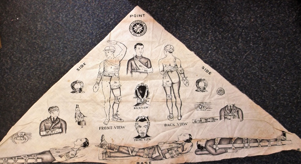 Collectables, First Aid, St John's Ambulance, triangular linen bandage illustrated with types of