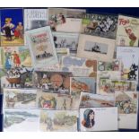Postcards, a good mixed subject selection of 28 cards including Gruss Aus chromos, woven silks (T.