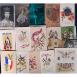 Postcards, Embroidered silks & novelties, a mixed selection of 30+ cards inc. 12 WW1 period silks,