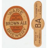 Beer labels, The Ware Brewery, Hertfordshire, Brown Ale vertical oval with stopper label, (vg) (2)