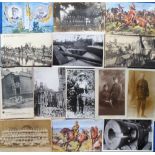 Postcards, Military, a collection of 60+ cards, RP's and printed inc. Soldiers, War damage, artist-