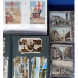 Postcards, a collection of cards in 3 albums with 1 vintage album containing 285 multi-view cards,
