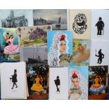 Postcards, Novelty, a selection of approx. 50 Novelty cards inc. silhouettes, Spanish silks, tinsel,