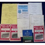 Football programmes, nine Reserve match programmes inc. three West Ham home games v Bristol City Res