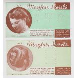 Trade cards, Mayfair Secrets (Hair grips), set of 4 large cards showing hairdressing styles (gd) (