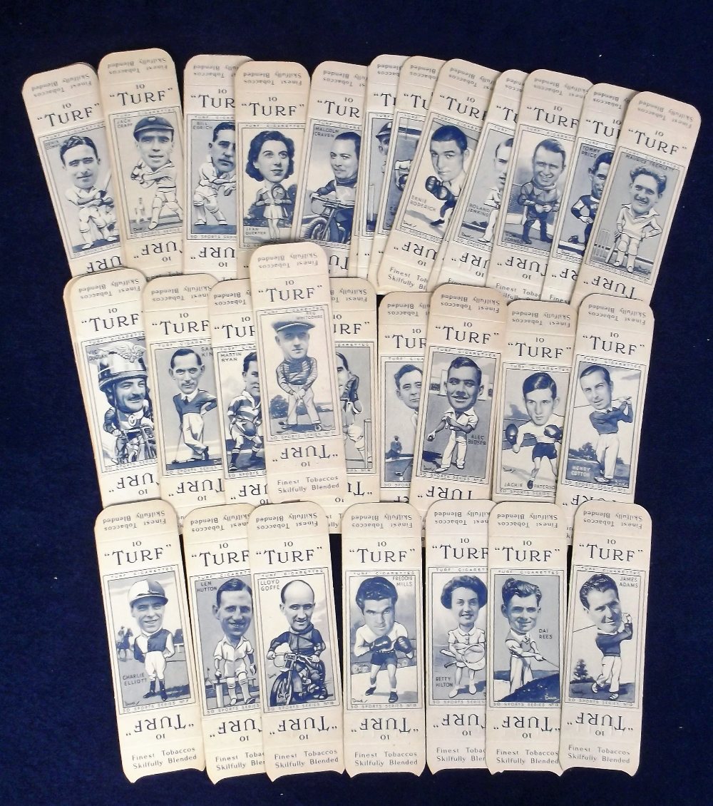 Cigarette cards, Carreras, Turf Slides, Sports, part set, nos 1-39, all on uncut single card