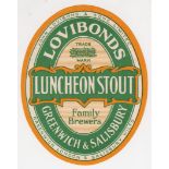 Beer label, Lovibonds, Greenwich & Salisbury, Luncheon Stout, v.o , 85mm high (vg)