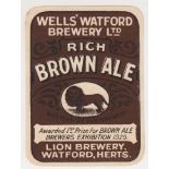 Beer label, Wells Watford Brewery Ltd, Watford, Rich Brown Ale, vertical rectangular, 78mm high (vg)