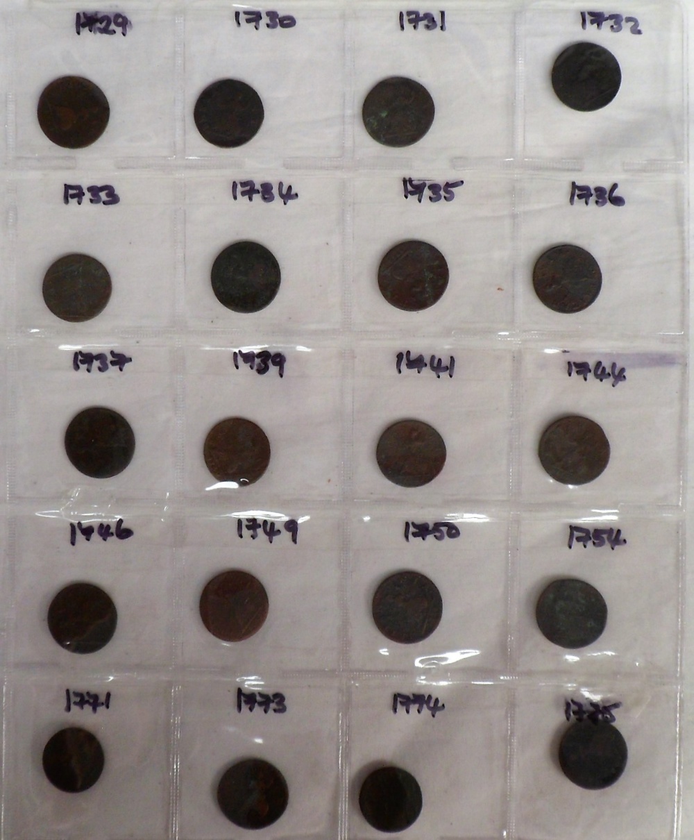 Coins, a folder containing a collection of GB copper coins 1672-1775 all believed to have been dug - Image 4 of 12