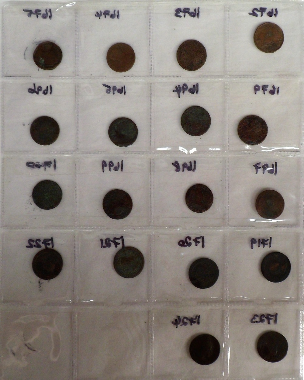 Coins, a folder containing a collection of GB copper coins 1672-1775 all believed to have been dug - Image 3 of 12