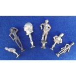 Collectables, Smoking. 6 mid 19th C brass pipe tampers one depicting George Washington and 5