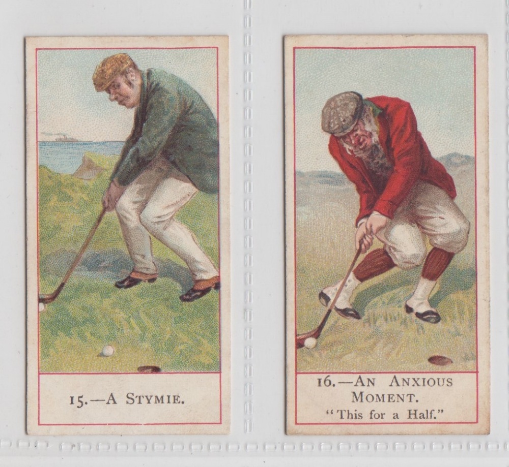 Cigarette cards, Cope's, Cope's Golfers, two cards, no 15 'A Stymie' & no 16 'An Anxious Moment' (